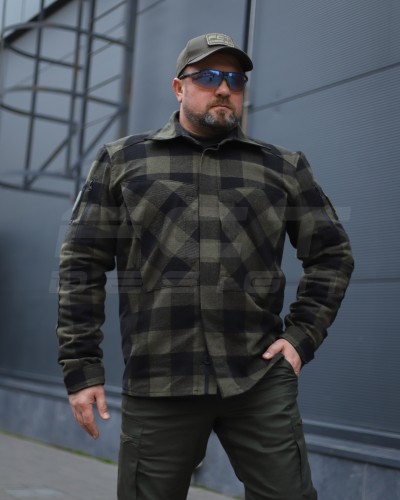Тактическая милитари Рубашка FCT демисезон утеплена в клетку крупная Хаки (39 номер) 40-42/3