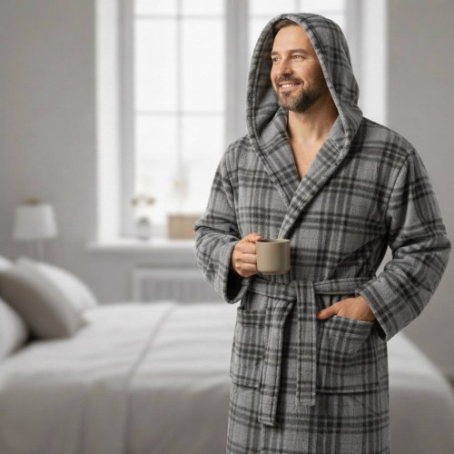 Халат з капюшоном Гексагон Темно-сірий фліс  S S