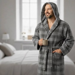 Халат утеплений з капюшоном Гексагон Темно-сірий фліс 