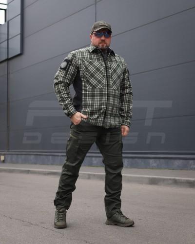 Тактическая милитари Рубашка FCT зимняя утепленная в клетку Зеленая флис подкладка (44 номер) 40-42/3