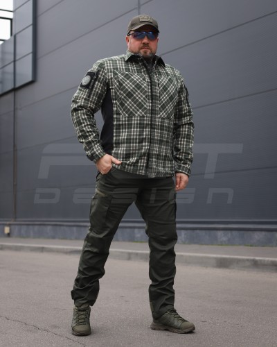 Тактическая милитари Рубашка FCT зимняя утепленная в клетку Зеленая флис подкладка (44 номер) 40-42/3