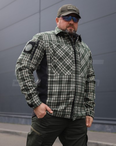 Тактическая милитари Рубашка FCT зимняя утепленная в клетку Зеленая флис подкладка (44 номер) 40-42/3