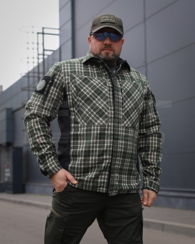 Тактическая милитари Рубашка FCT зимняя утепленная в клетку Зеленая флис подкладка (44 номер) 40-42/3