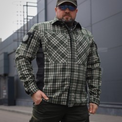 Тактична мілітарі Сорочка FCT зимова утеплена в клітинку Зелена фліс підкладка (44 номер)