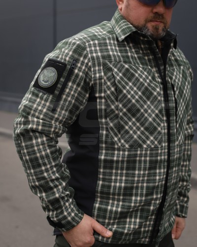 Тактическая милитари Рубашка FCT зимняя утепленная в клетку Зеленая флис подкладка (44 номер) 40-42/3