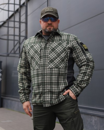 Тактическая милитари Рубашка FCT зимняя утепленная в клетку Зеленая флис подкладка (44 номер) 40-42/3