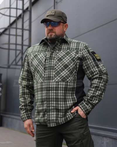 Тактическая милитари Рубашка FCT зимняя утепленная в клетку Зеленая флис подкладка (44 номер) 40-42/3