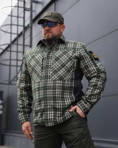 Тактическая милитари Рубашка FCT зимняя утепленная в клетку Зеленая флис подкладка (44 номер) 40-42/3