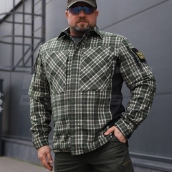 Тактична мілітарі Сорочка FCT зимова утеплена в клітинку Зелена фліс підкладка (44 номер)