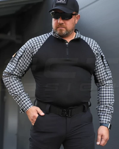 Убакс бойова сорочка URBAN Стрейч в клітинку синя 44 44