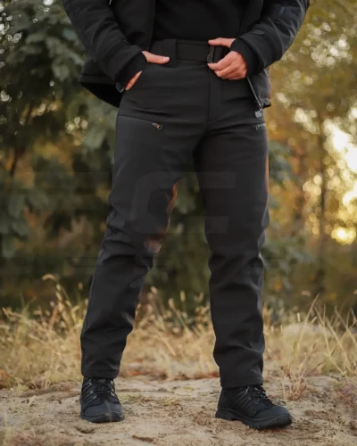 Штани зимові Хантер Софтшелл чорні утеплені термофліс  40-42/3 40-42/3