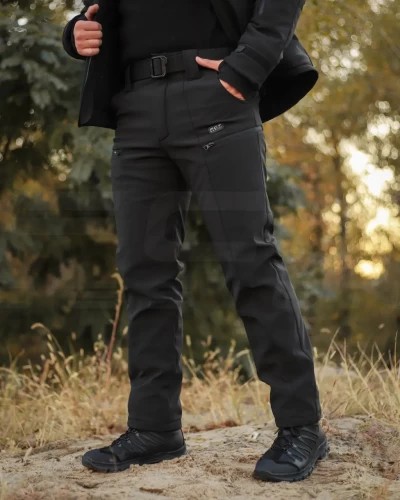 Штани зимові Хантер Софтшелл чорні утеплені термофліс  40-42/3 40-42/3