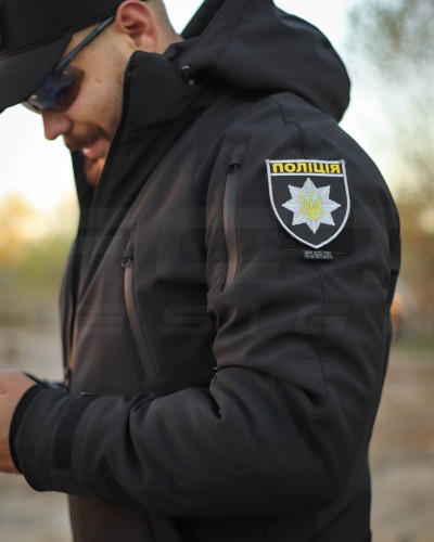 Костюм тактичний зимовий Хантер на флісі Софтшелл чорний 40-42/3 40-42/3