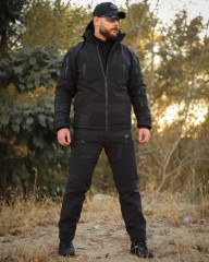 Костюм тактичний зимовий Хантер на флісі Софтшелл чорний