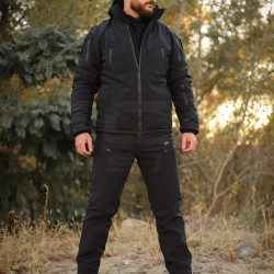 Костюм тактический зимний Хантер на флисе Софтшелл черный