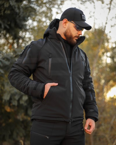 Костюм тактичний зимовий Хантер на флісі Софтшелл чорний 40-42/3 40-42/3