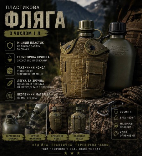 Фляга пластиковая с чехлом 1 л 