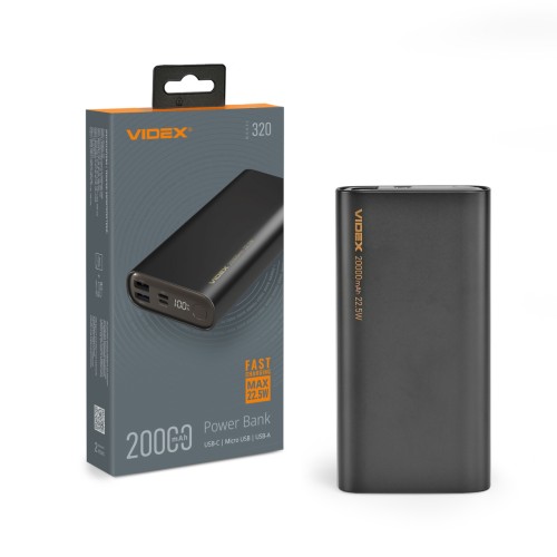 Повербанк 20000mAh VIDEX VPB-320 22.5W Чорний