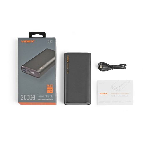 Повербанк 20000mAh VIDEX VPB-320 22.5W Чорний