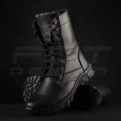 Берці тактичні зимові Енерджі шкіра Краст чорні на хутрі