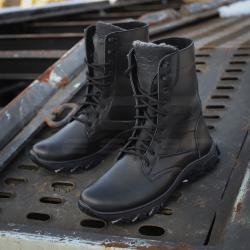 Берці тактичні зимові Енерджі шкіра Краст чорні на хутрі 40 40