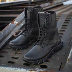 Берці тактичні зимові Енерджі шкіра Краст чорні на хутрі