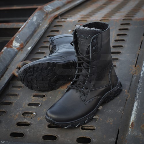 Берці тактичні зимові Енерджі шкіра Краст чорні на хутрі 40 40