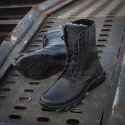 Берці тактичні зимові Енерджі шкіра Краст чорні на хутрі