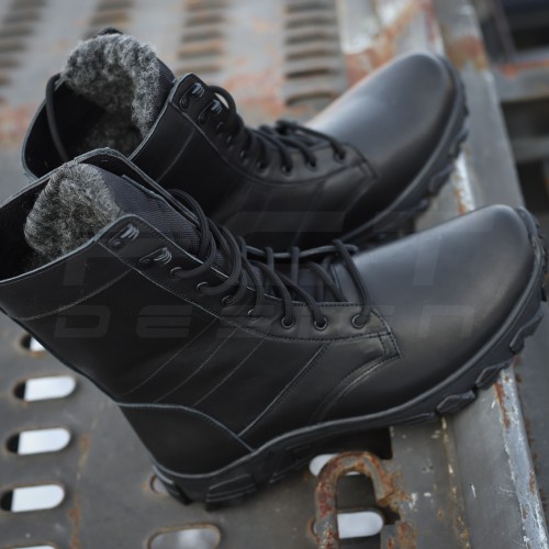 Берці тактичні зимові Енерджі шкіра Краст чорні на хутрі 40 40