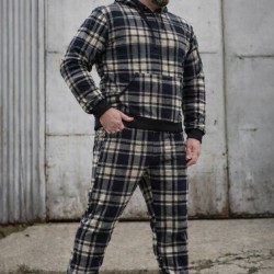 Костюм спортивный флисовый в клетку зелено-черная-белая